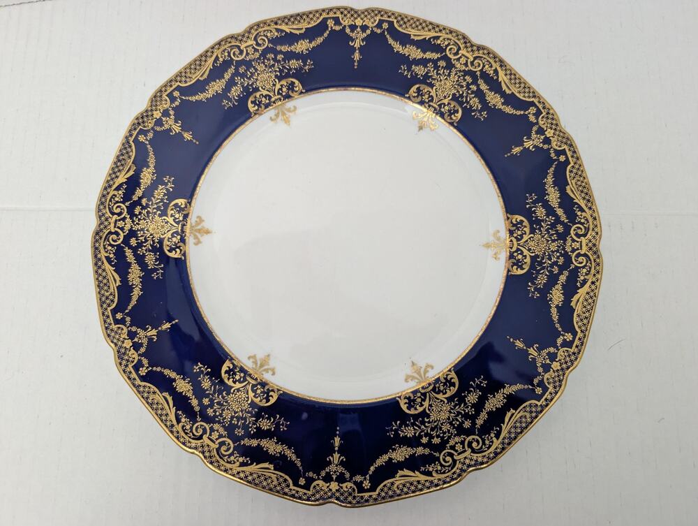 1922 Royal Doulton Dinner Plate Cobalt Blue Gold Gilt Edwardian Bone China